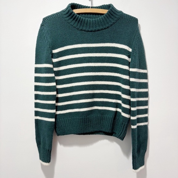 Faherty Cuddle Stripe Crew Sweater in Evergreen Stripes Size XS Oversized Preppy - Picture 3 of 15